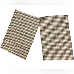 Vintage Tartan Small Checked Plaid Wool Blend Fabric Piece Set of 2 Cottage